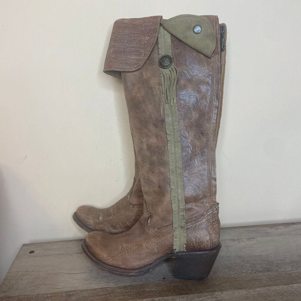 CORRAL VINTAGE Women’s Cowboy Cognac Deer High Knee Zip Boots Size 6.5 - Picture 1 of 9